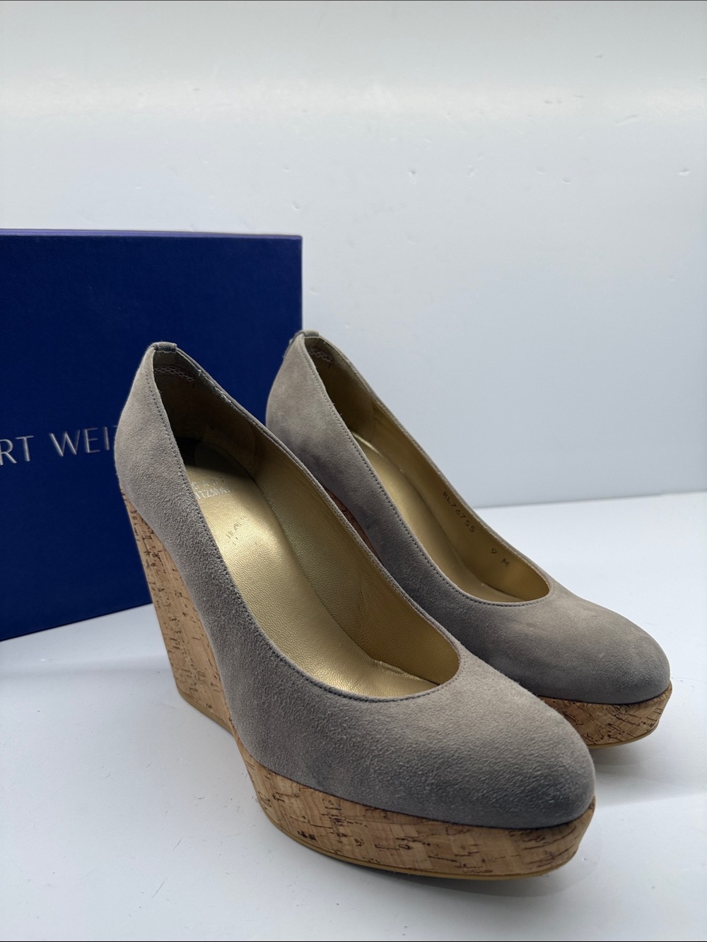 Stuart Weitzman Taupe Suede Cork Wedge Pumps